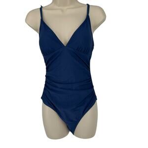 NEW Cupshe Navy Shirring V Neck One Piece Swimsuit Small